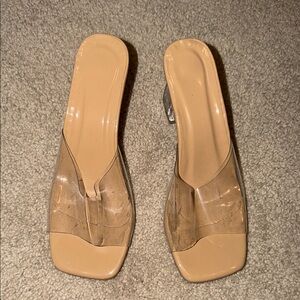 Nude Clear Strap Slide Heels - Women